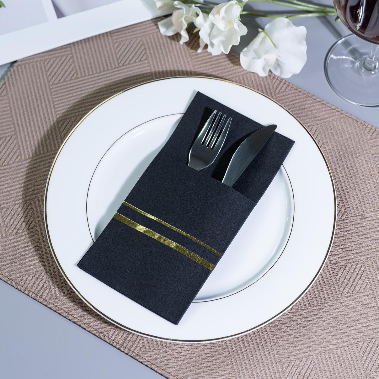 Black Airlaid Paper Napkins With Hot Stamping