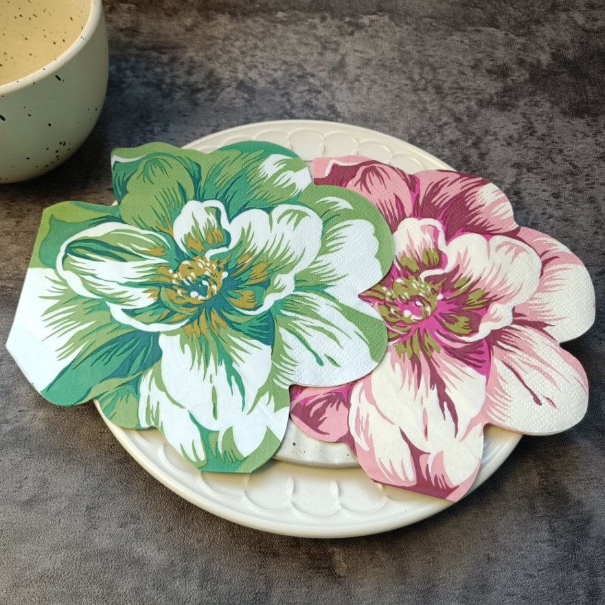 Double-Layered Disposable Decorative Square Napkins with Pink & White Floral Design