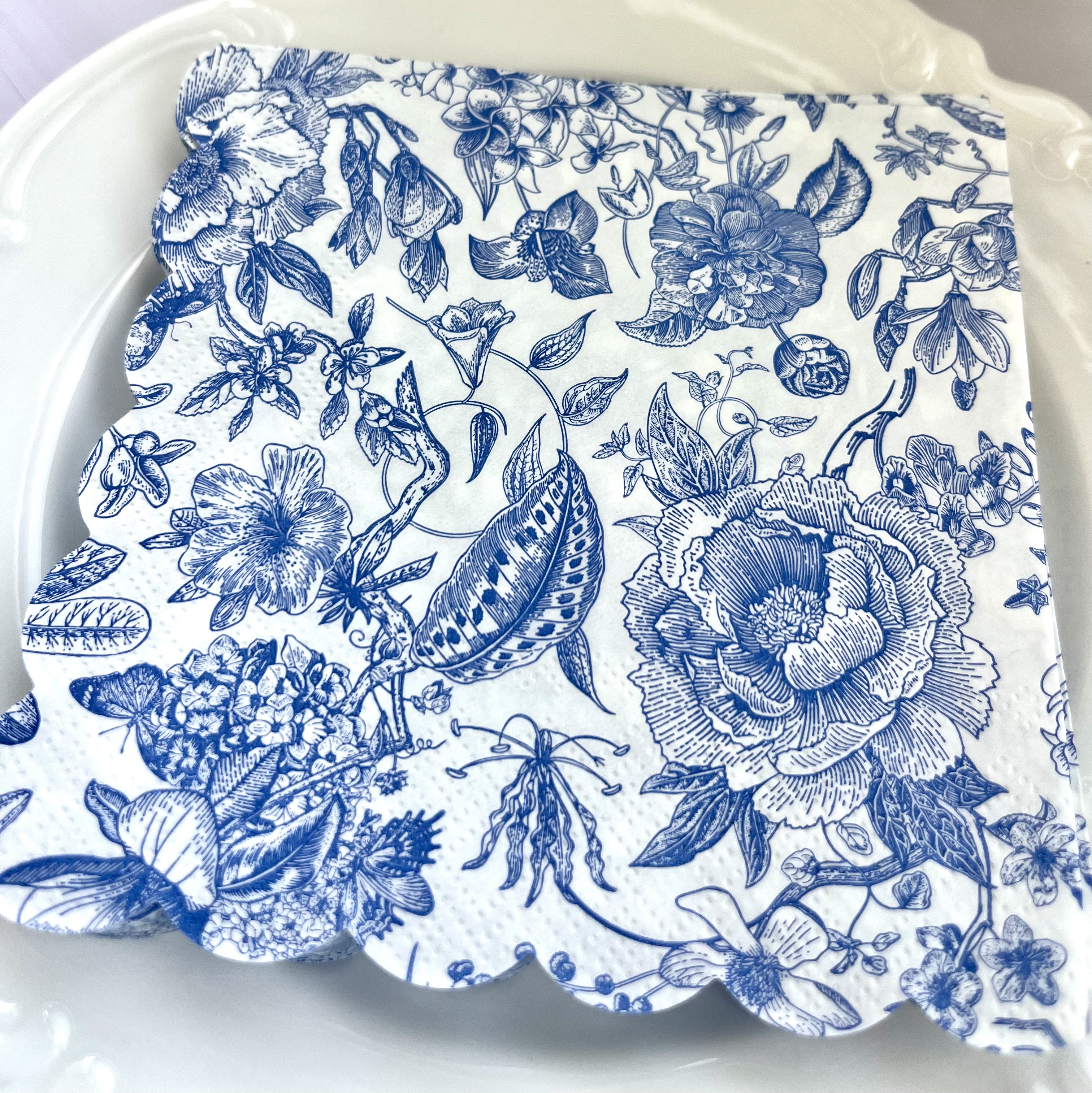 Blue Floral Paper Napkins Vintage Flower Lunch Napkins