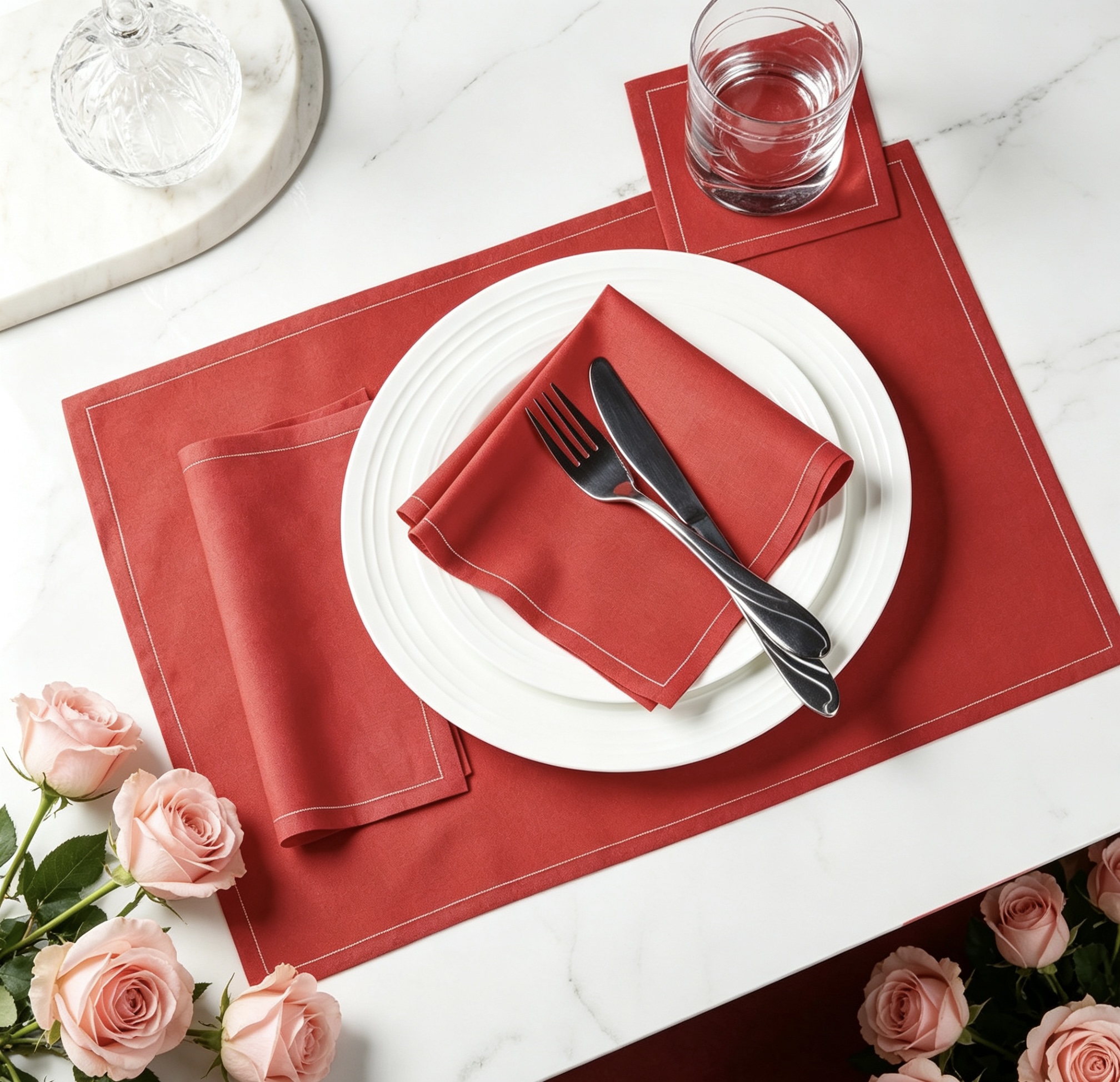 Festive Red Disposable Fabric Placemats – Foldable, Wrinkle-Free & Perfect for Parties, Anniversaries & Holiday Dinners