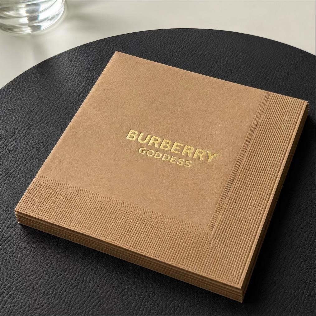 Luxury Gold Foil Stamped Brown Paper Napkins | 25x25 cm | Custom 