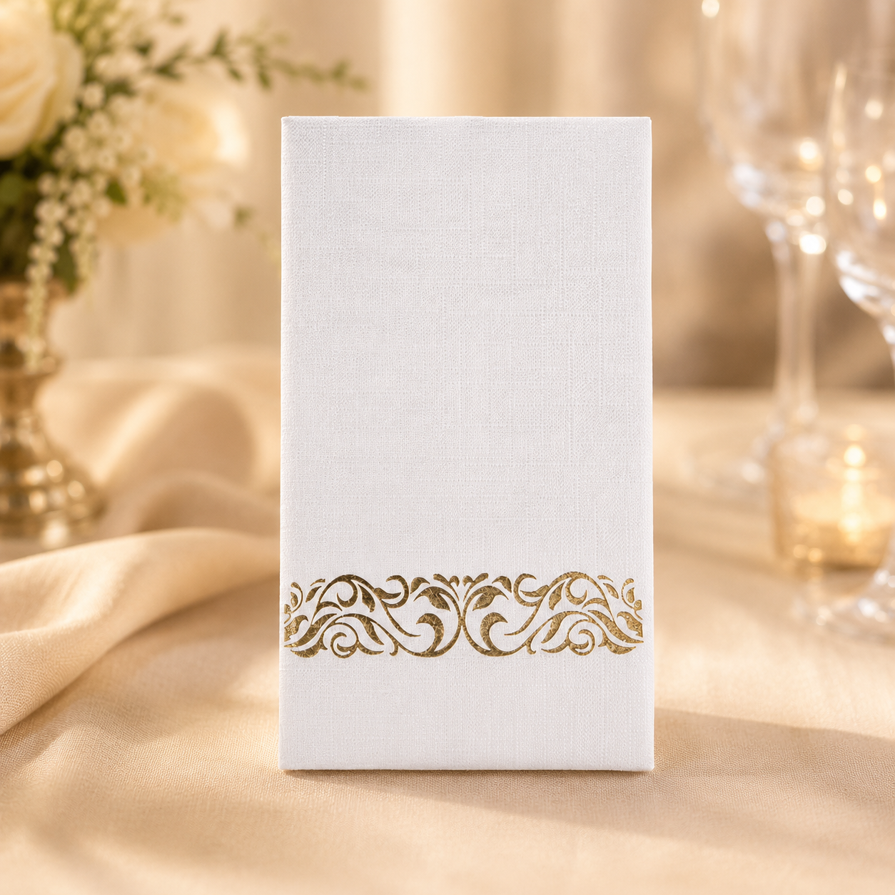 3ply Virgin Wood Pulp Paper Napkins with Gold Stamping for Fine Dining Restaurant