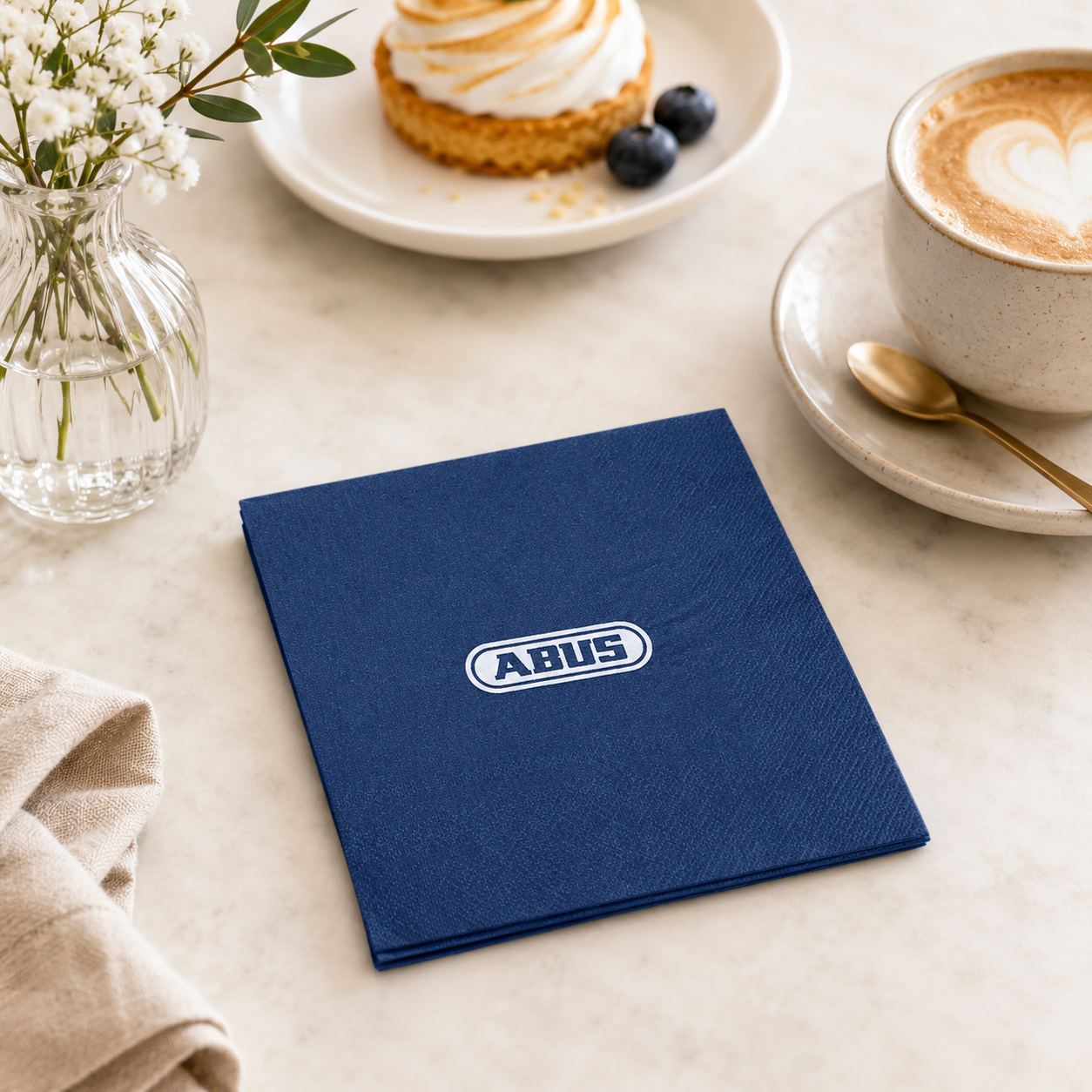 Custom Navy Paper Napkins with White Hot Stamping 