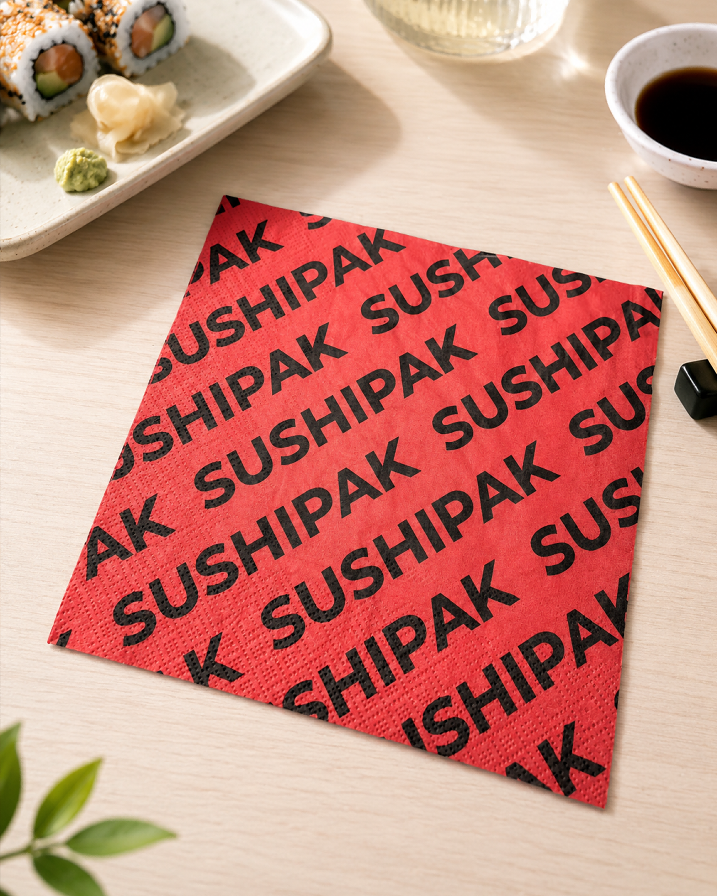 Custom Printed Red Branded Paper Napkins For Sushi Restaurant