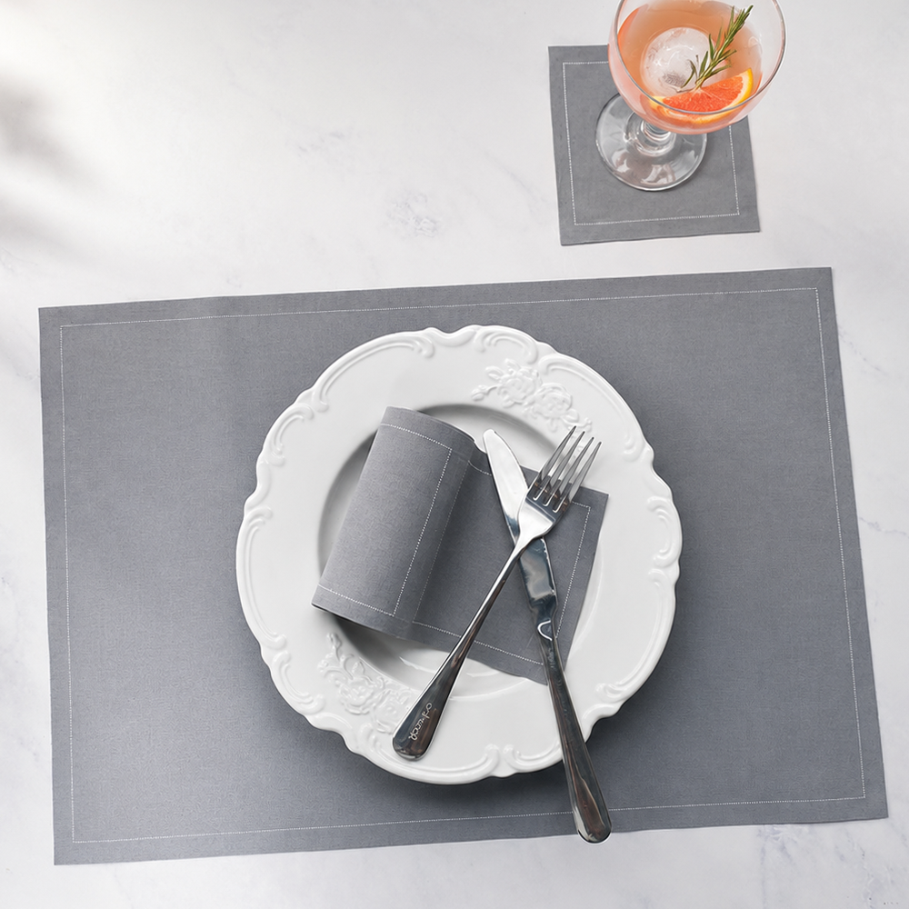 Professional Gray Table Cloth Placemats - Durable, Stain-Resistant for Hospitality & Banquet Use