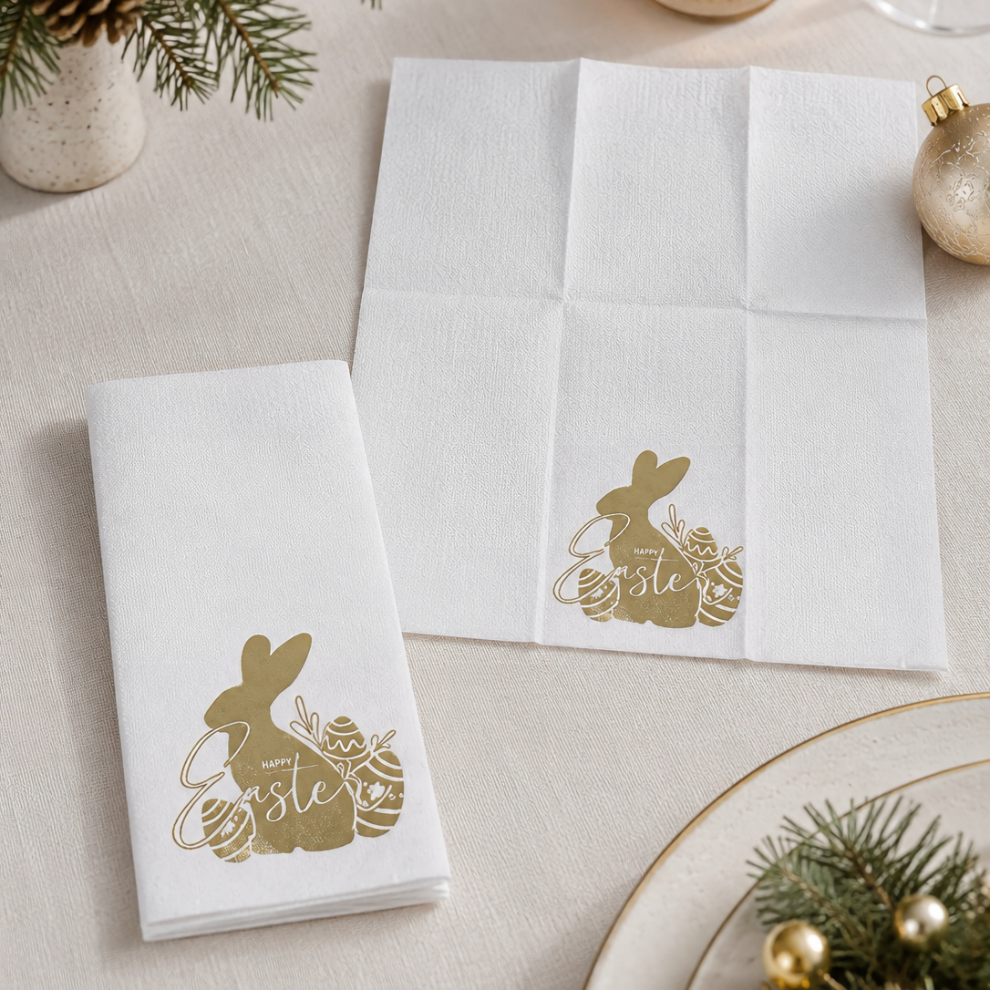 Gold Hot Stamping Easter Bunny Airlaid Thick Dinner Napkins