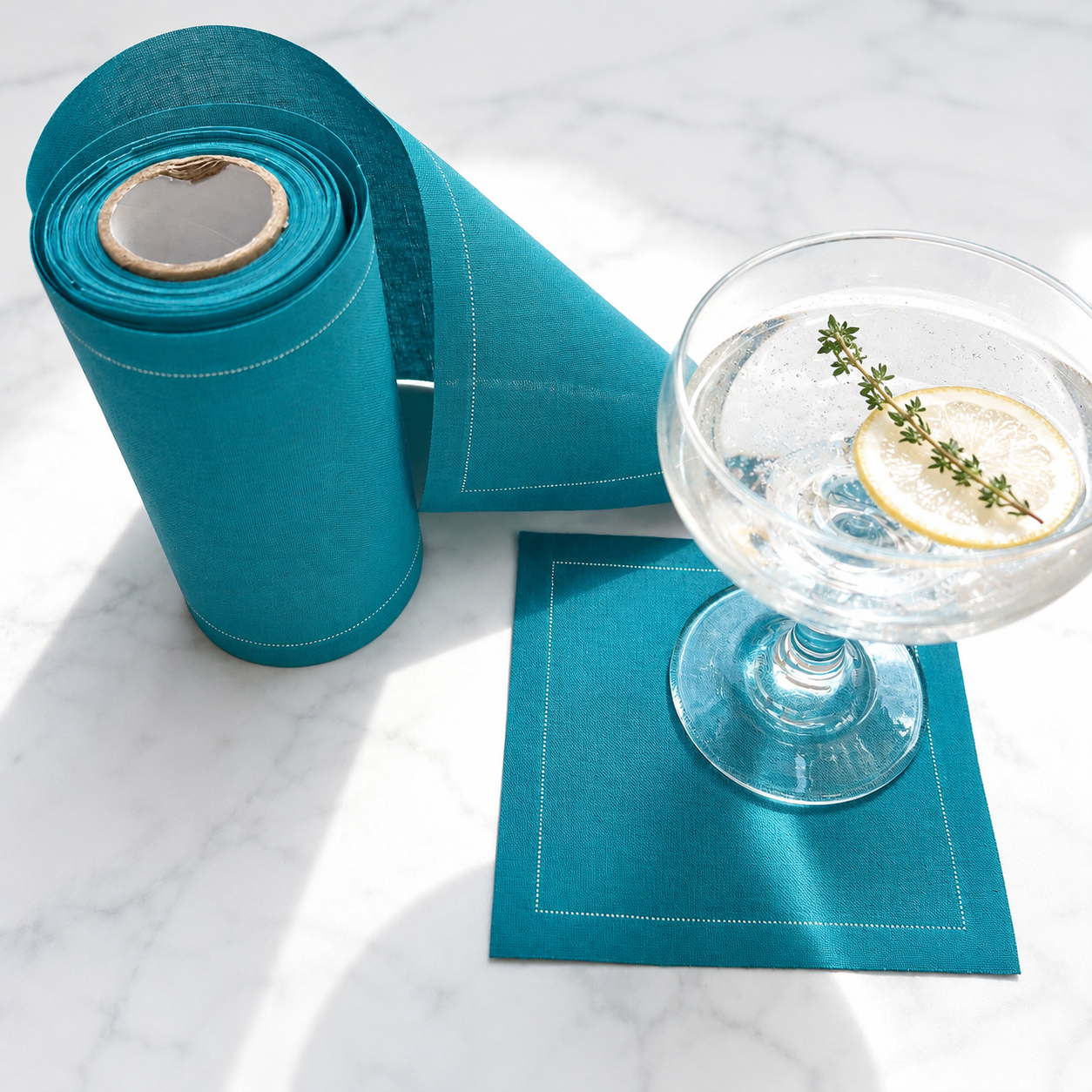 Custom Teal Blue Cloth Coaster – Disposable Cotton Coaster for Hotels & Cafés