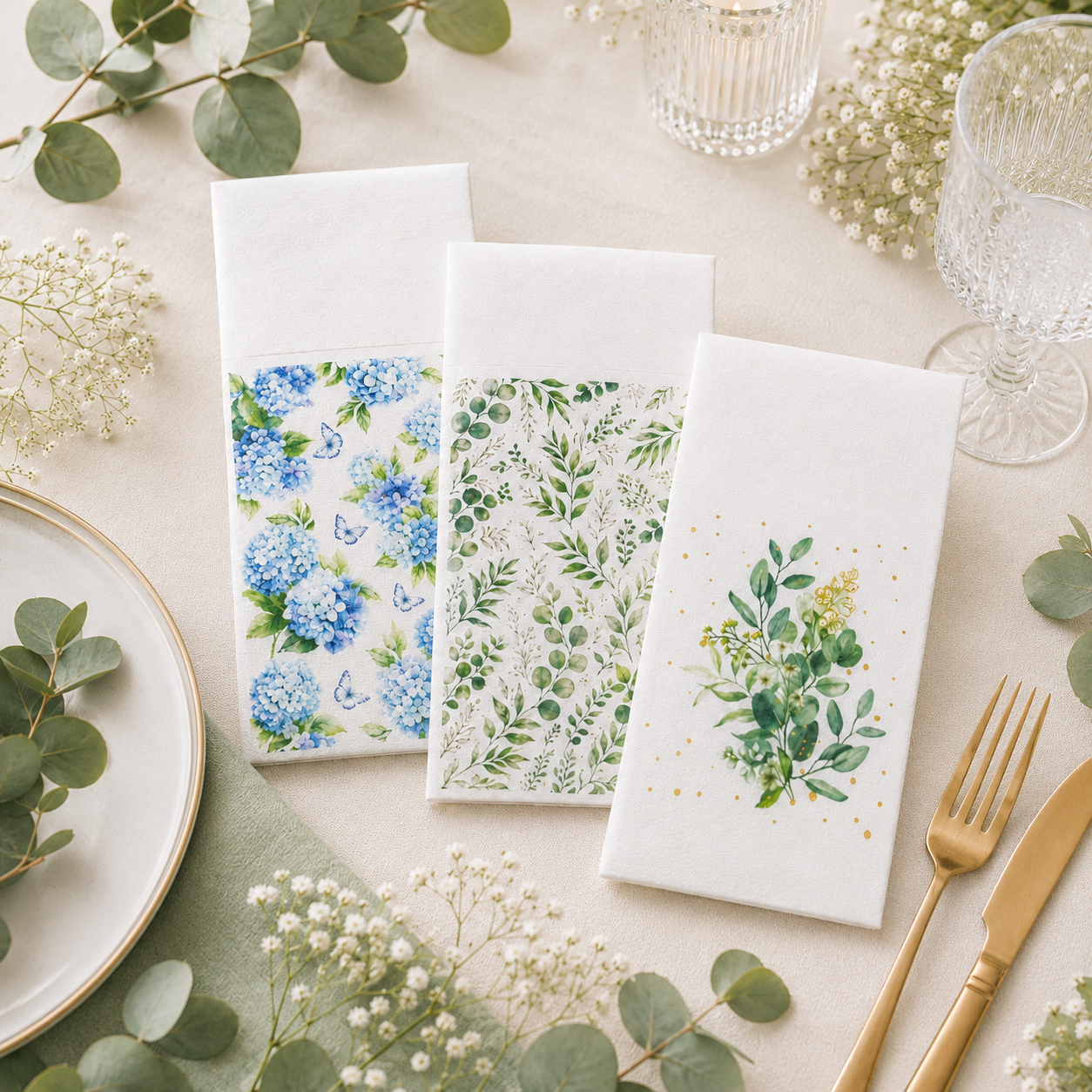 Floral Printed Airlaid Napkins | Decorative Table Cutlery Pouches