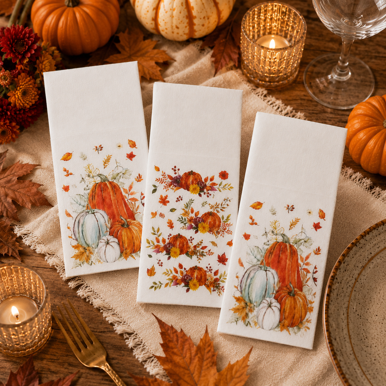 Autumn Harvest Printed Airlaid Napkins for Fall Table Setting