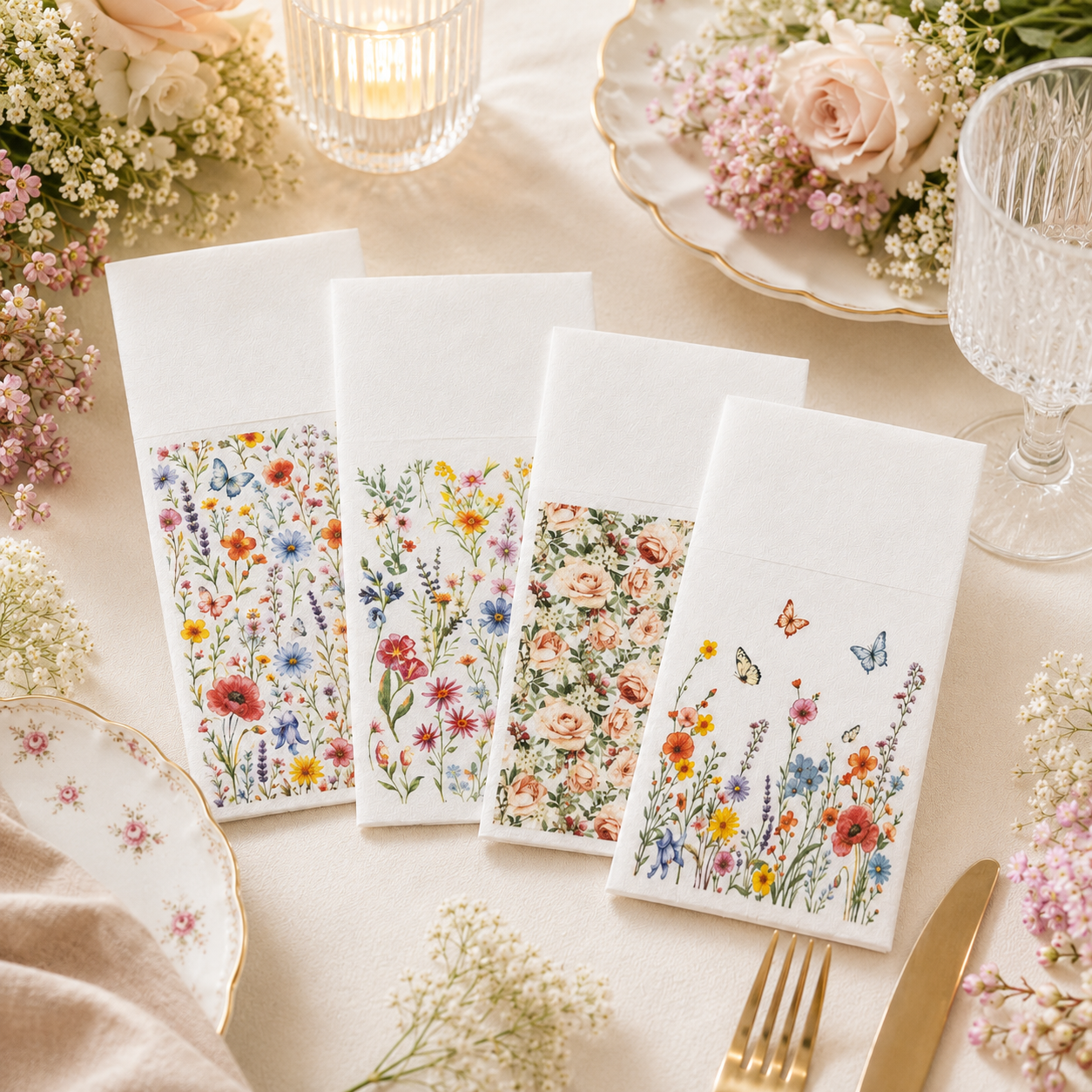 Custom Floral Printed Airlaid Napkins Wholesale