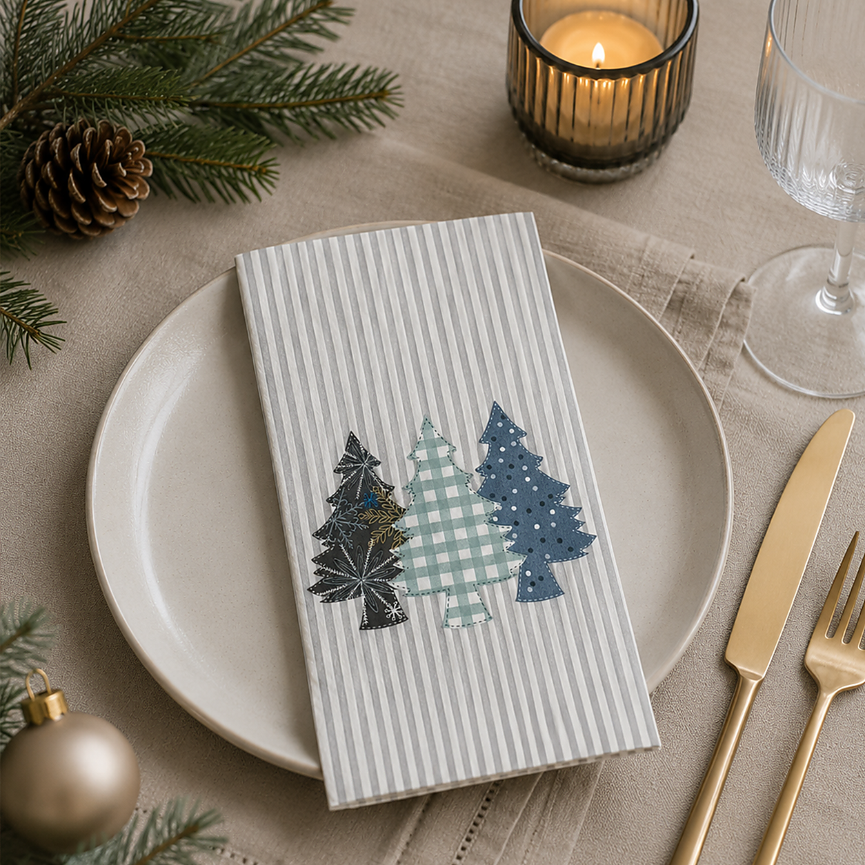 Christmas Tree Printed Stripe Paper Napkins