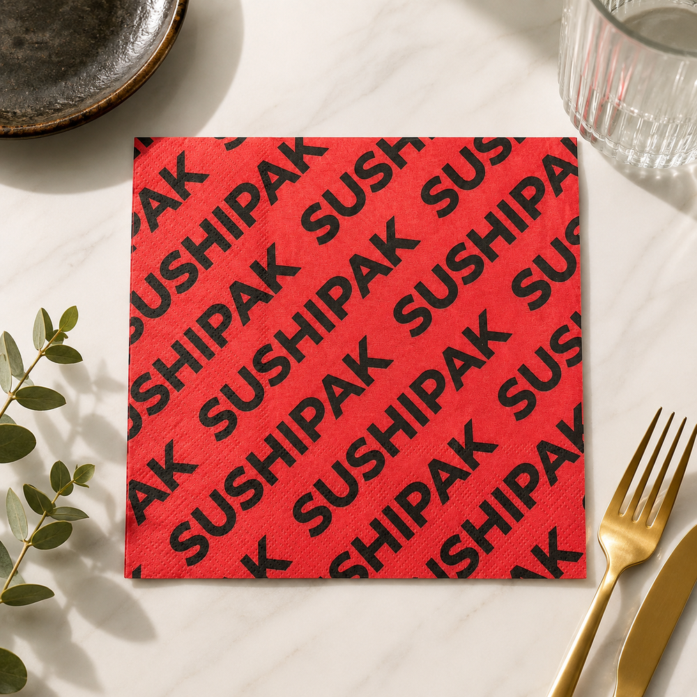 Custom Printed Red Branded Paper Napkins For Sushi Restaurant