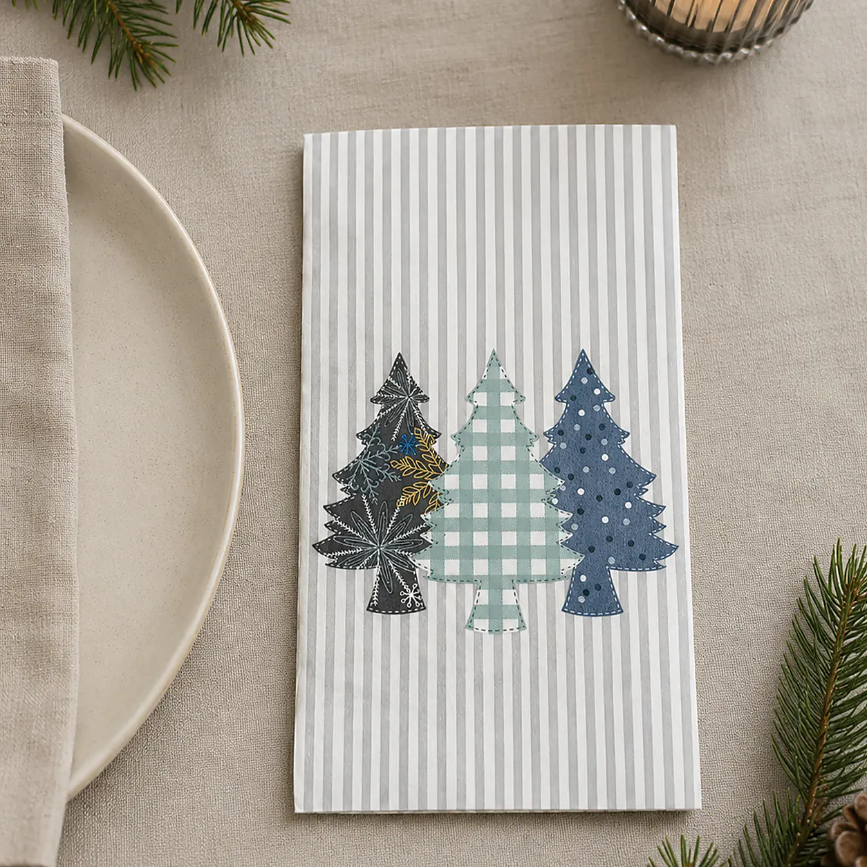 Christmas Tree Printed Stripe Paper Napkins