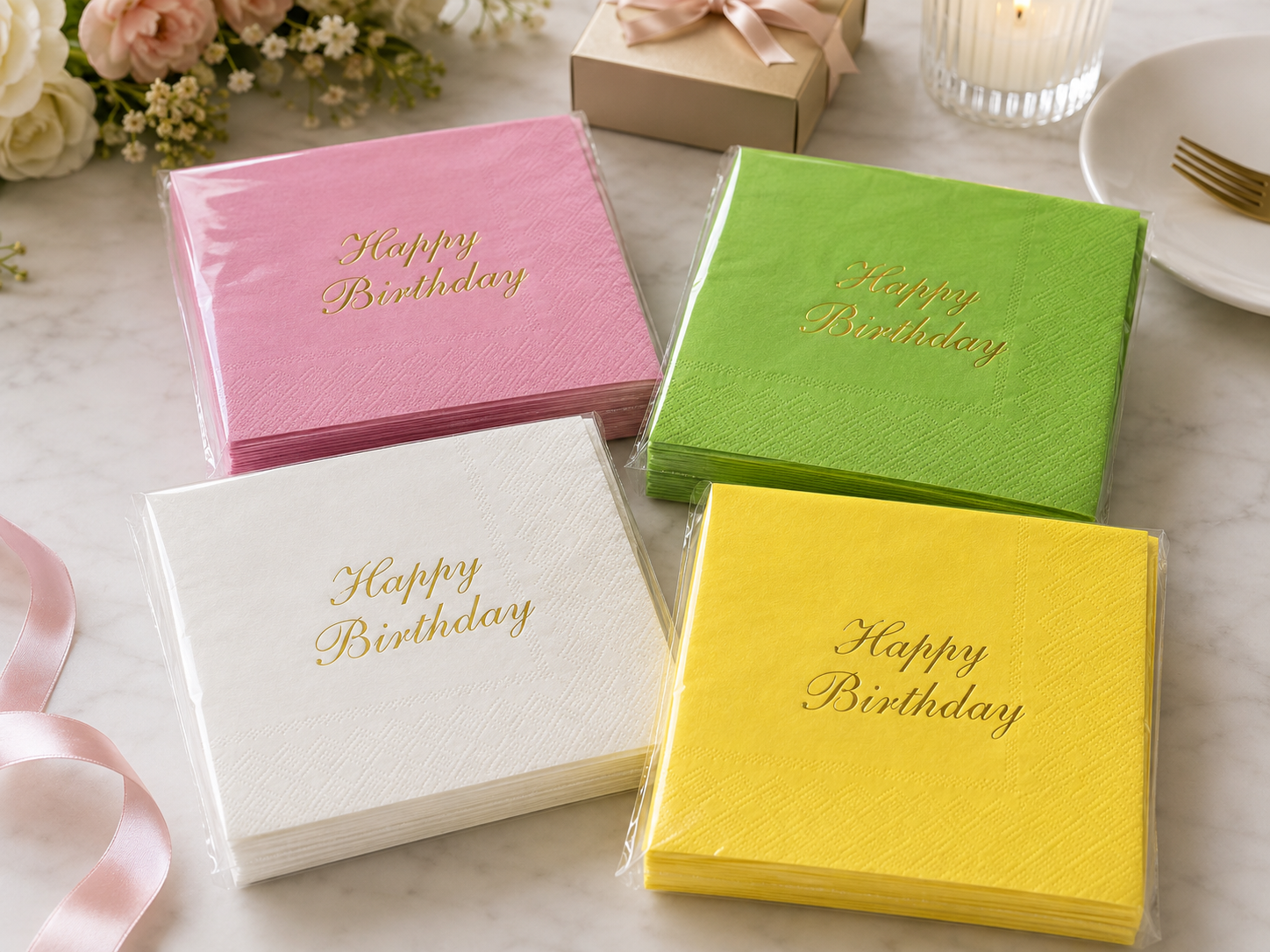 hot stamping birthday paper napkin 25*25cm full view