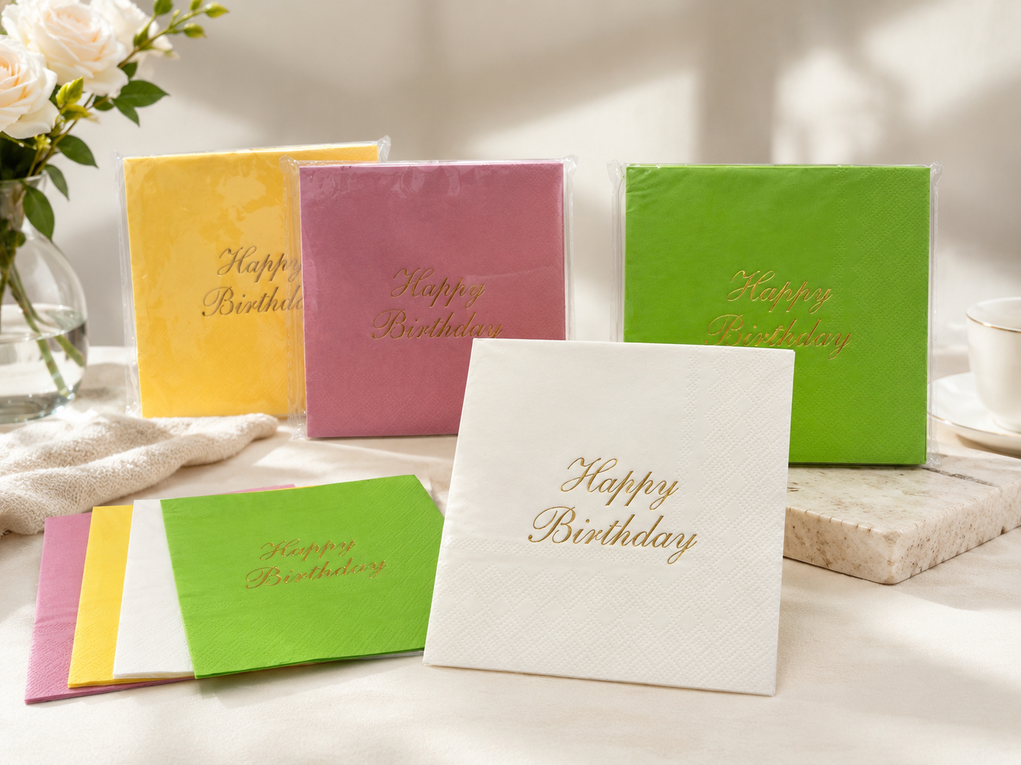 custom color birthday hot stamping paper napkin for party decoration