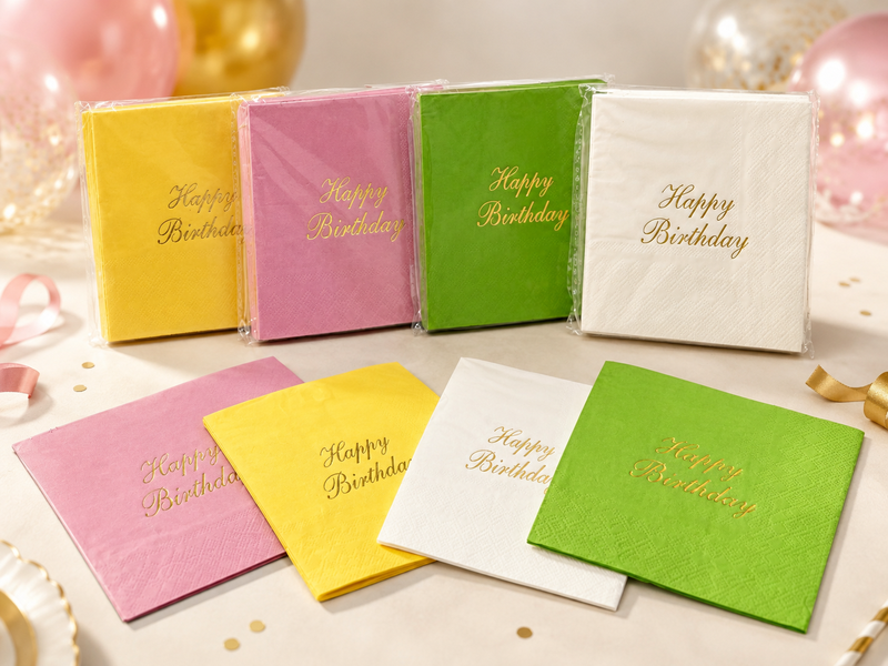 Premium Hot Stamping Birthday Paper Napkins – Custom 25*25cm 3-Ply Party Napkins from Shuangjie Paper