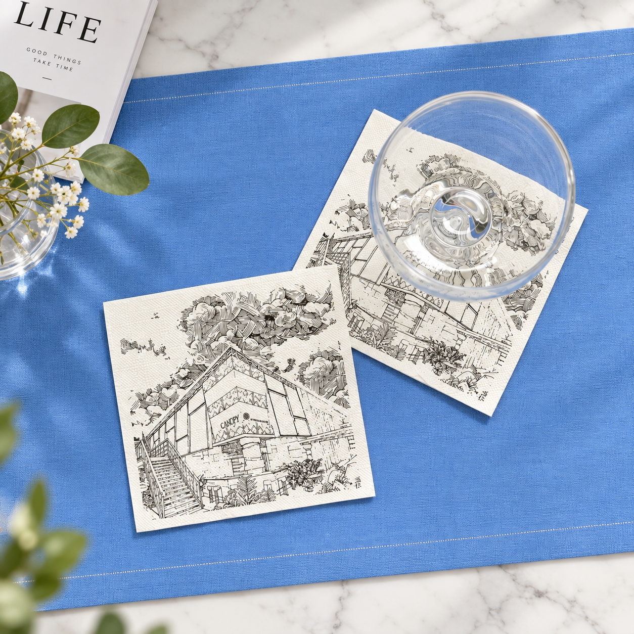Printed Paper Napkin: Single-Color Line Art Design Elevates Table Aesthetics for Hospitality Brands